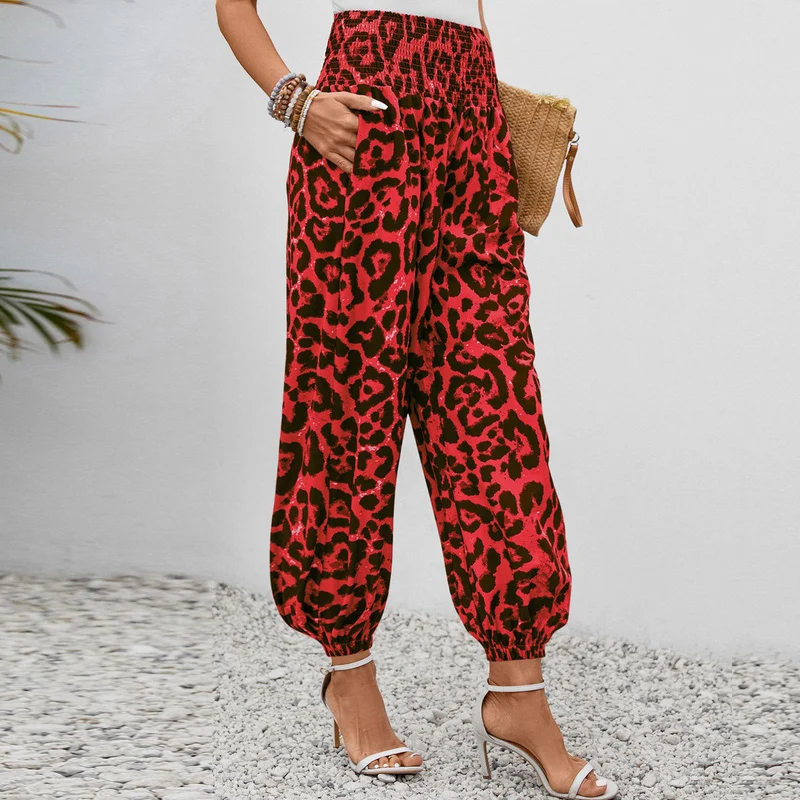 Damen Aladin-Hose mit elastischem Bund und modernem Leopardenmuster Nord Taschen
