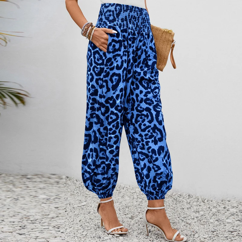 Damen Aladin-Hose mit elastischem Bund und modernem Leopardenmuster Nord Taschen
