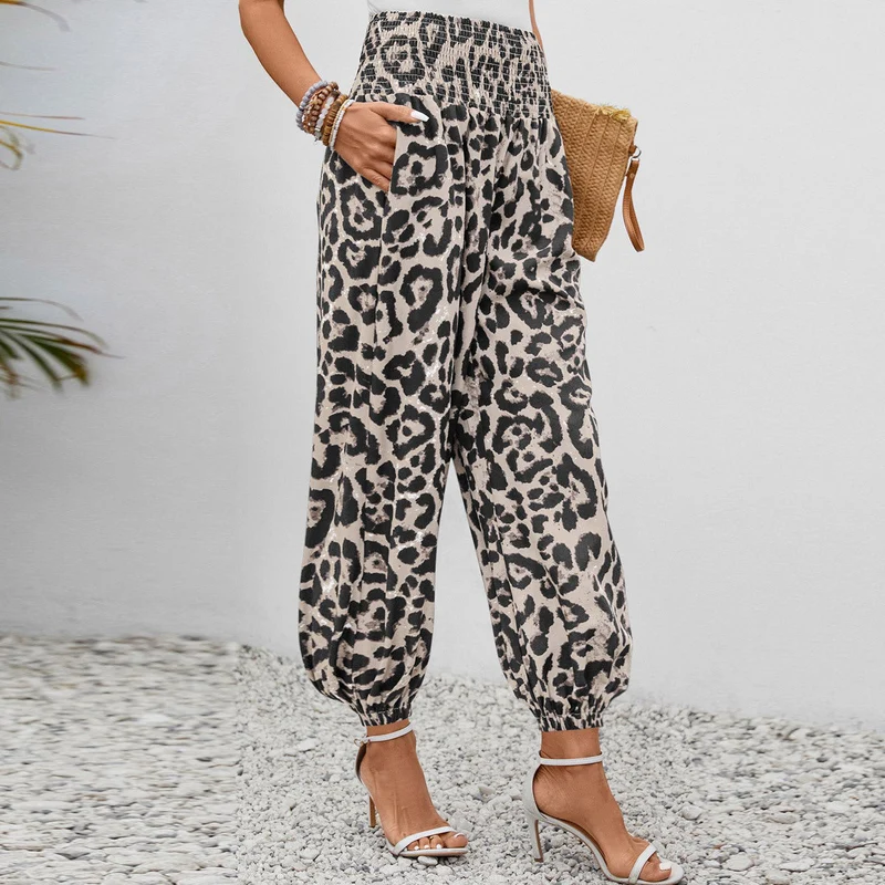 Damen Aladin-Hose mit elastischem Bund und modernem Leopardenmuster Nord Taschen