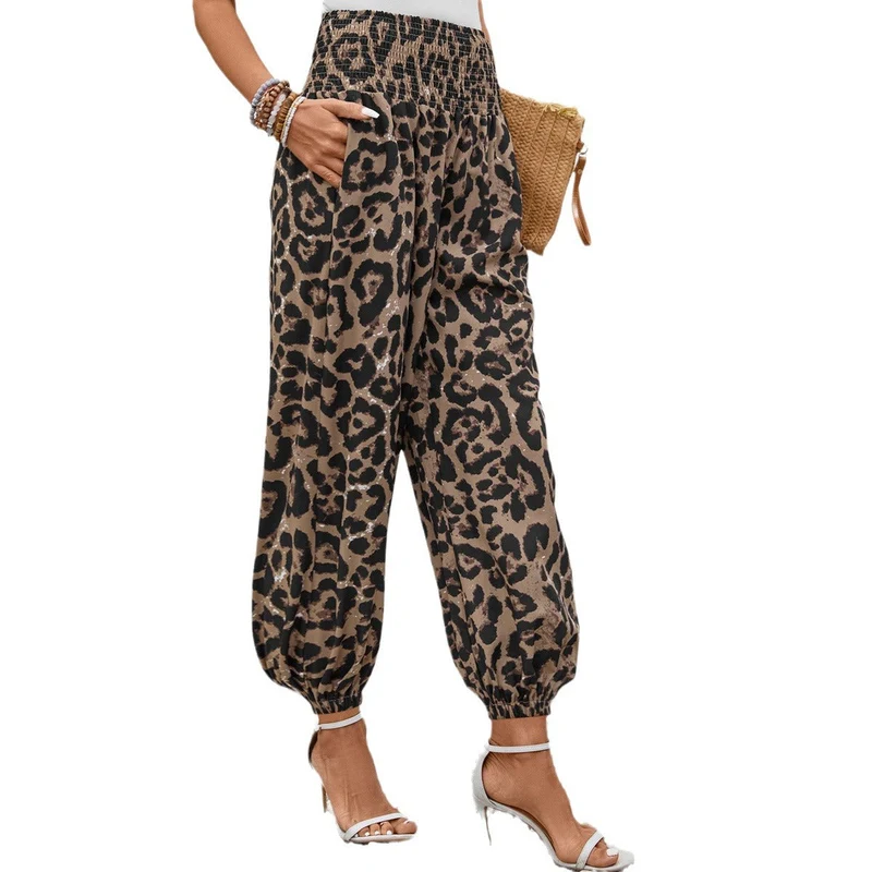 Damen Aladin-Hose mit elastischem Bund und modernem Leopardenmuster Nord Taschen
