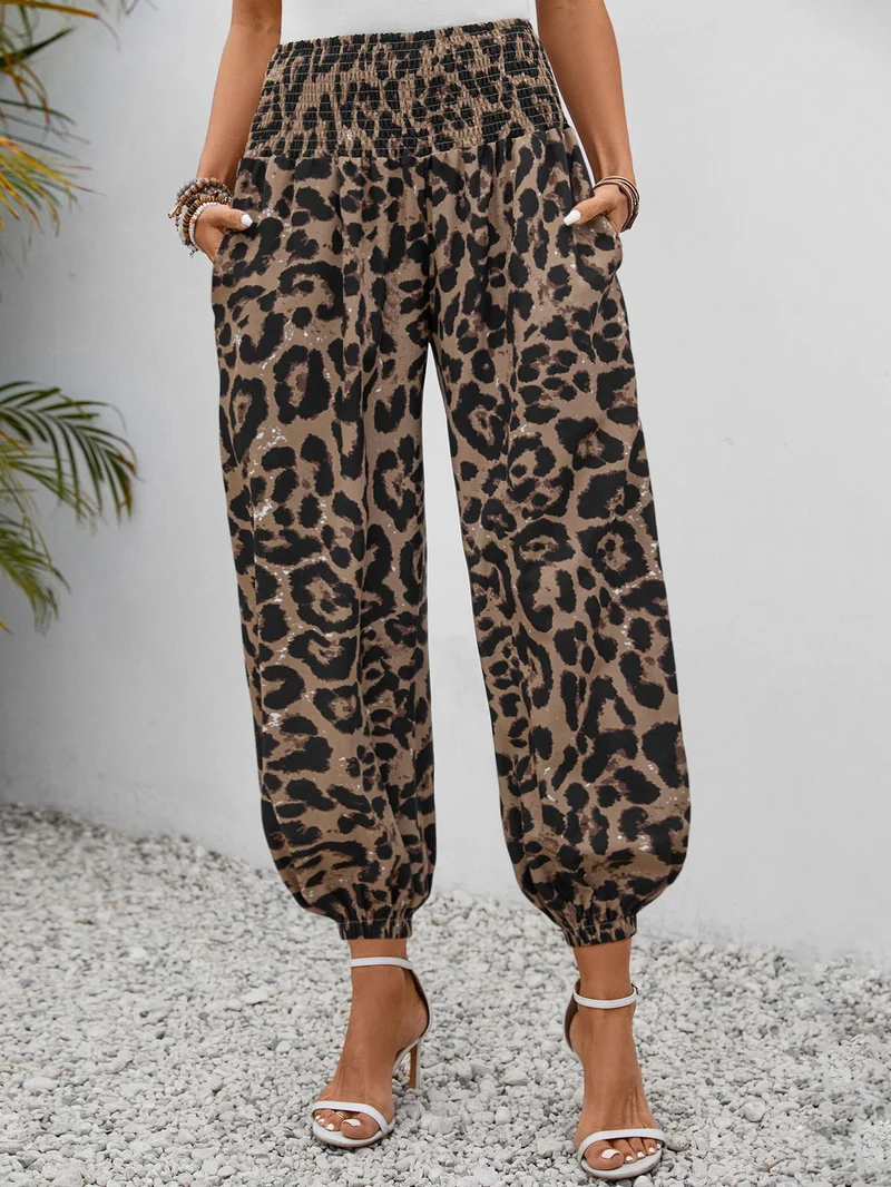 Damen Aladin-Hose mit elastischem Bund und modernem Leopardenmuster Nord Taschen