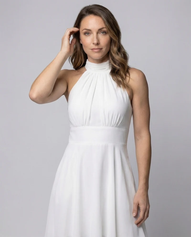 Damen Chiffon Halterkleid mit Stufenrock