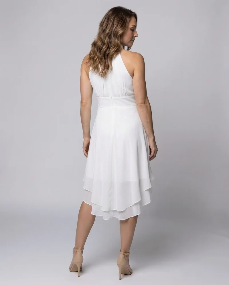 Damen Chiffon Halterkleid mit Stufenrock