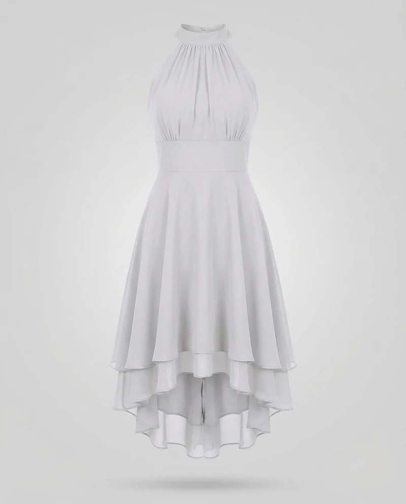 Damen Chiffon Halterkleid mit Stufenrock