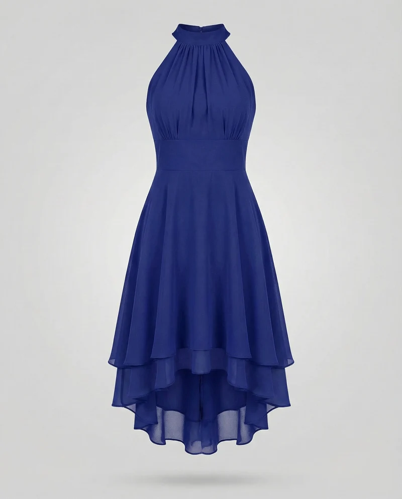 Damen Chiffon Halterkleid mit Stufenrock
