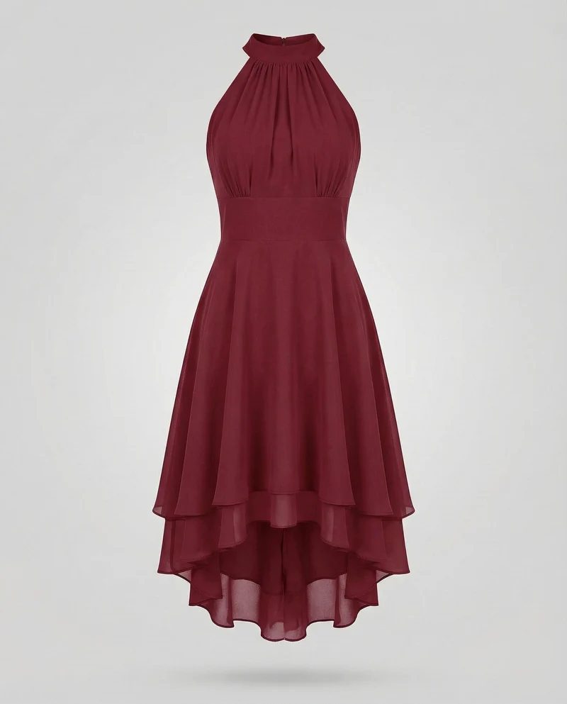Damen Chiffon Halterkleid mit Stufenrock