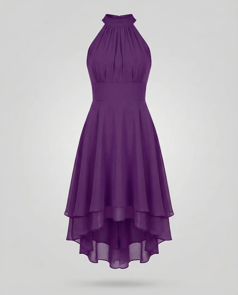 Damen Chiffon Halterkleid mit Stufenrock