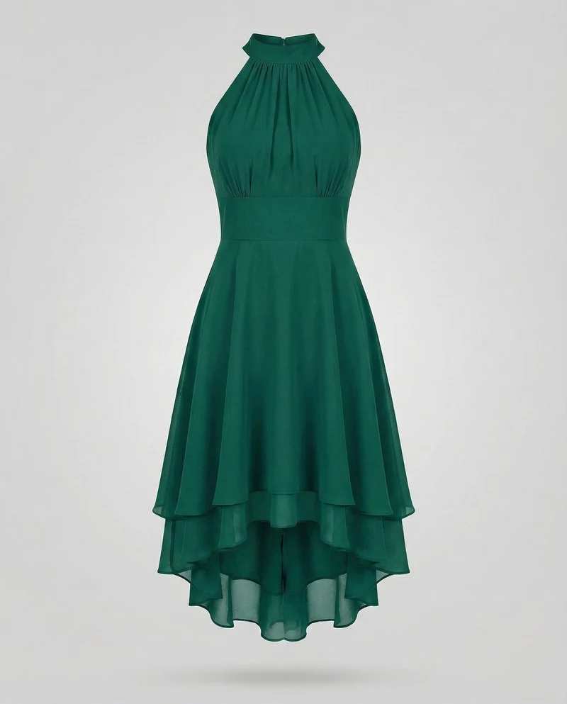 Damen Chiffon Halterkleid mit Stufenrock