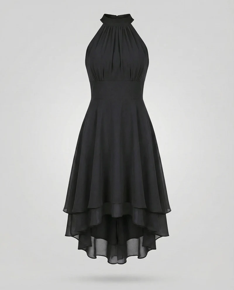 Damen Chiffon Halterkleid mit Stufenrock