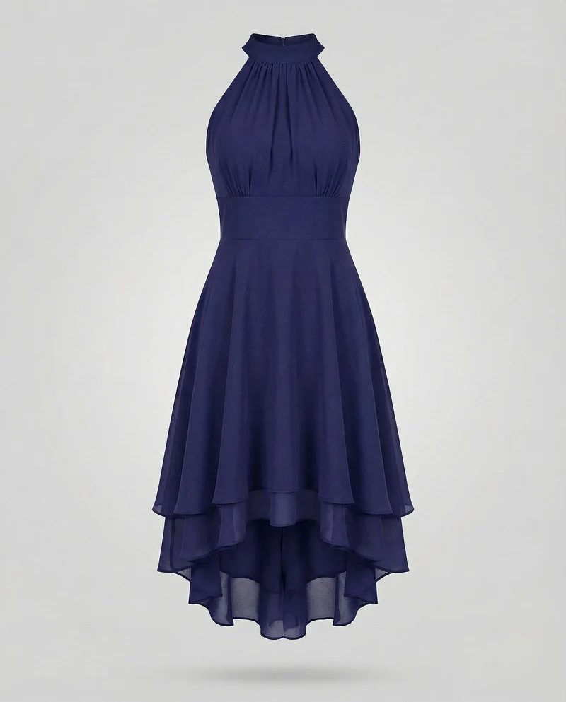 Damen Chiffon Halterkleid mit Stufenrock