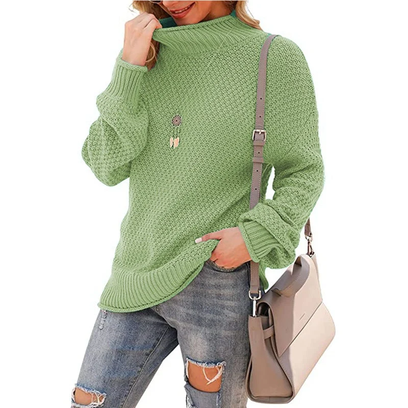 Damen Grobstrickpullover mit hohem Kragen und strukturierter Oberfläche
