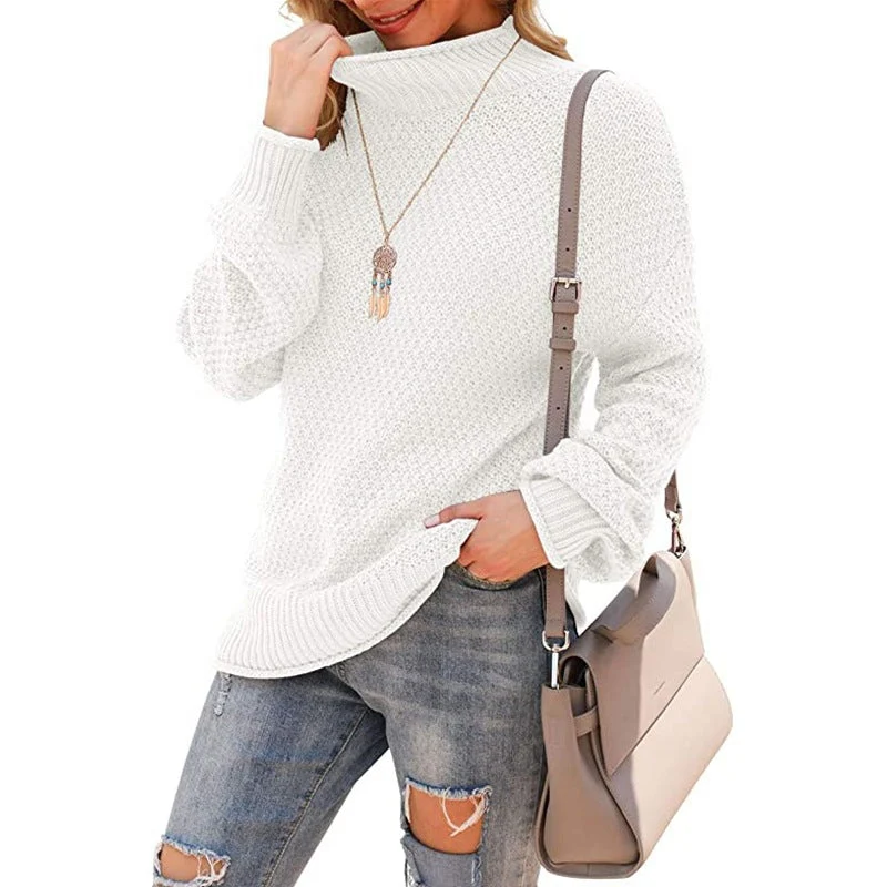 Damen Grobstrickpullover mit hohem Kragen und strukturierter Oberfläche