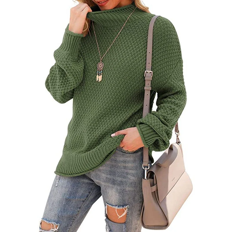 Damen Grobstrickpullover mit hohem Kragen und strukturierter Oberfläche