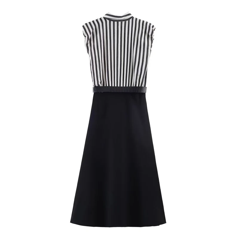 Damen Jumpsuit mit elegantem Streifenmuster und dekorativem Gürtel