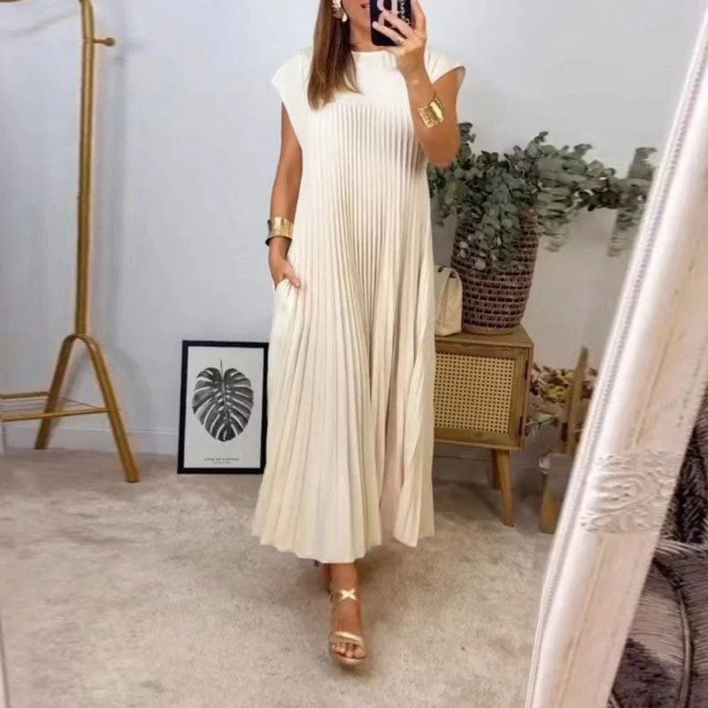 Damen Maxikleid mit plissiertem Design und seitlichen Taschen