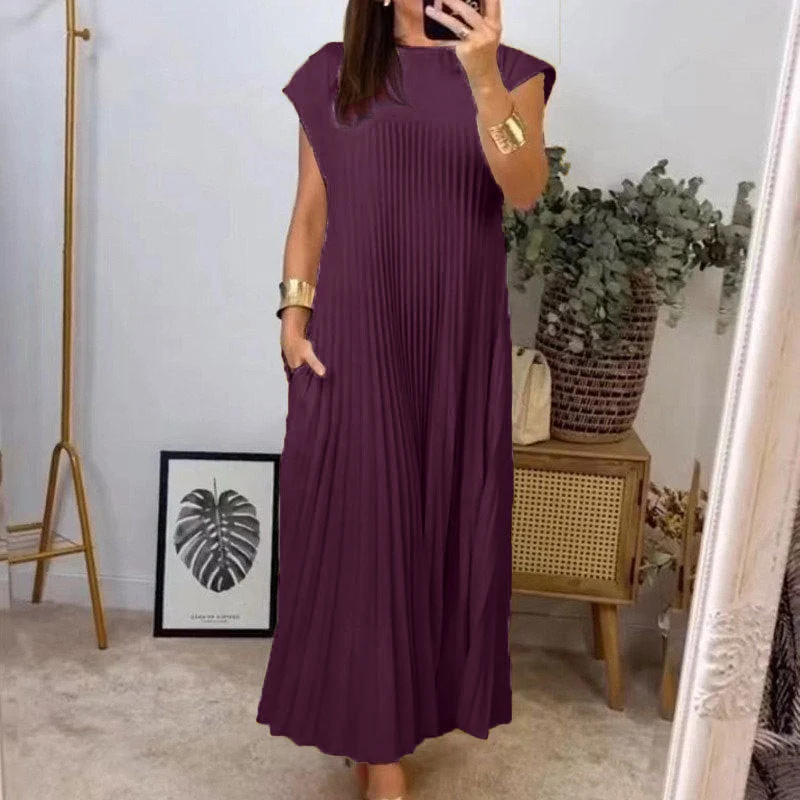 Damen Maxikleid mit plissiertem Design und seitlichen Taschen