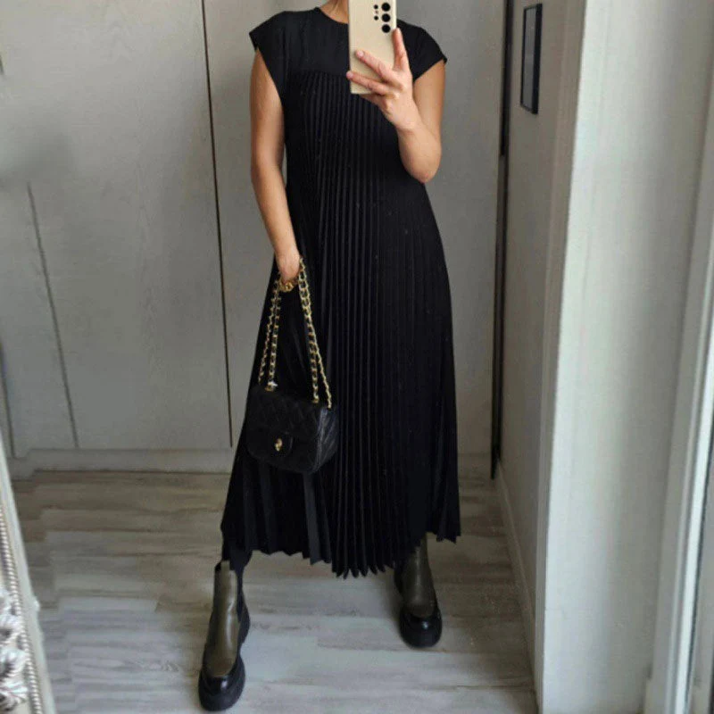 Damen Maxikleid mit plissiertem Design und seitlichen Taschen