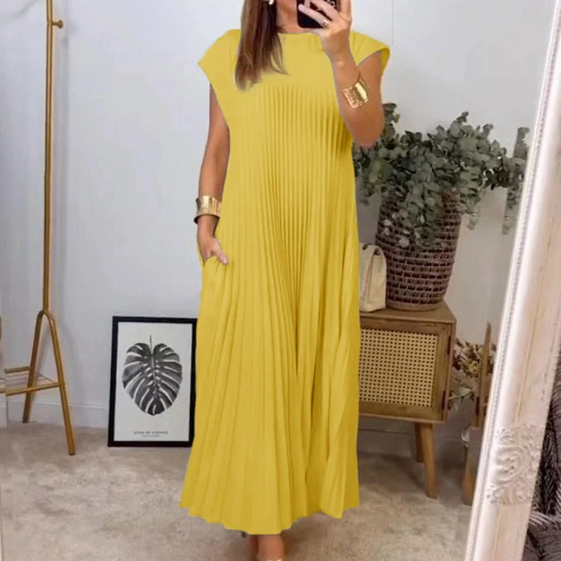 Damen Maxikleid mit plissiertem Design und seitlichen Taschen