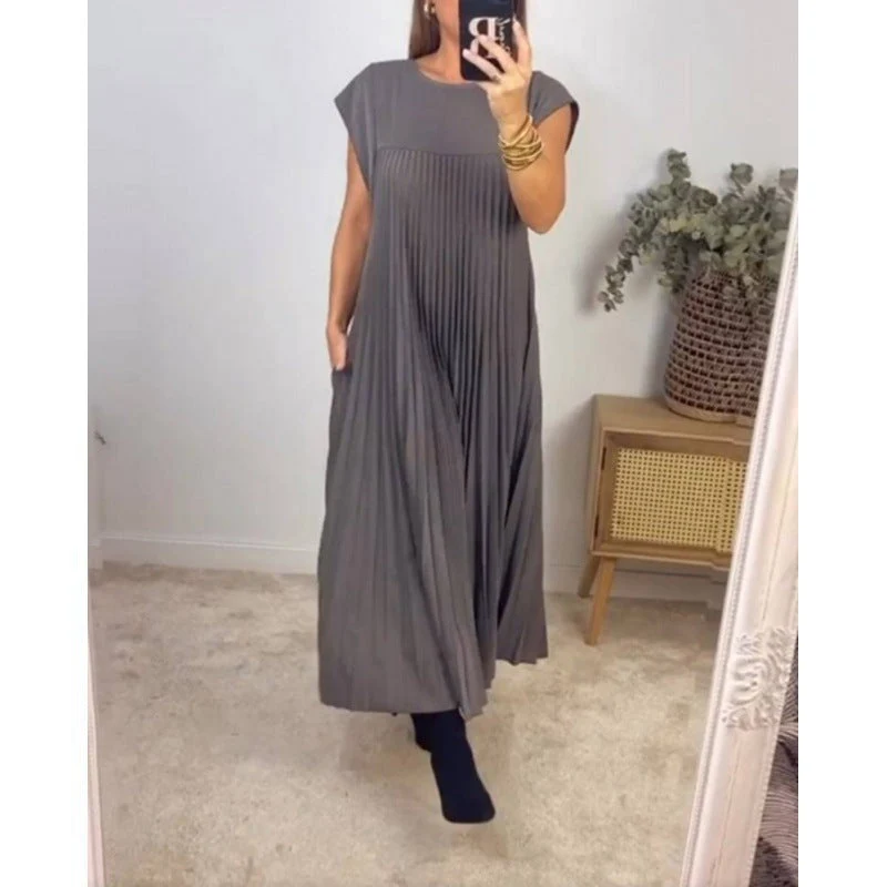 Damen Maxikleid mit plissiertem Design und seitlichen Taschen