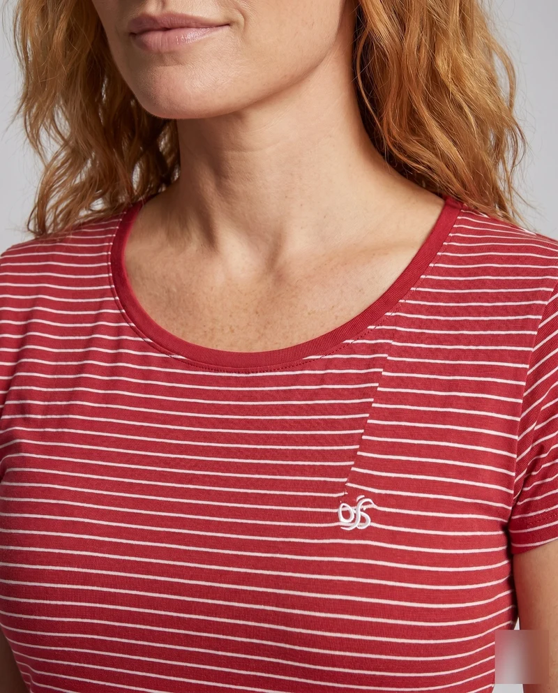 Damen lässiges Kurzarmshirt mit maritimer Streifenoptik und modischen Raffungselementen