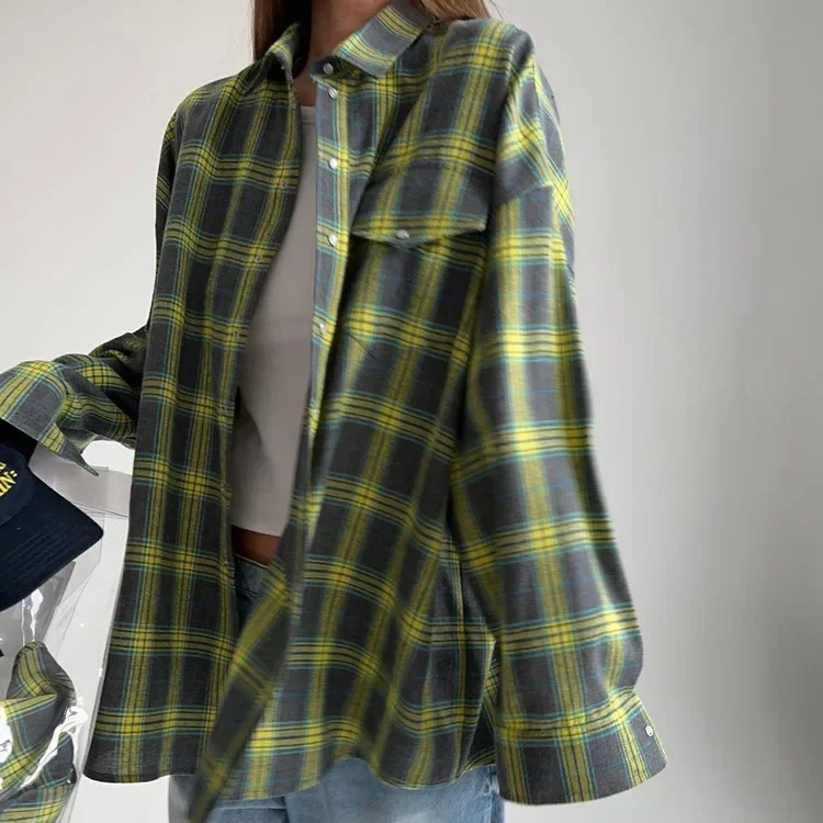 Langarmiges Hemd mit Kariertem Muster Baumwollmix Lässig und Trendy