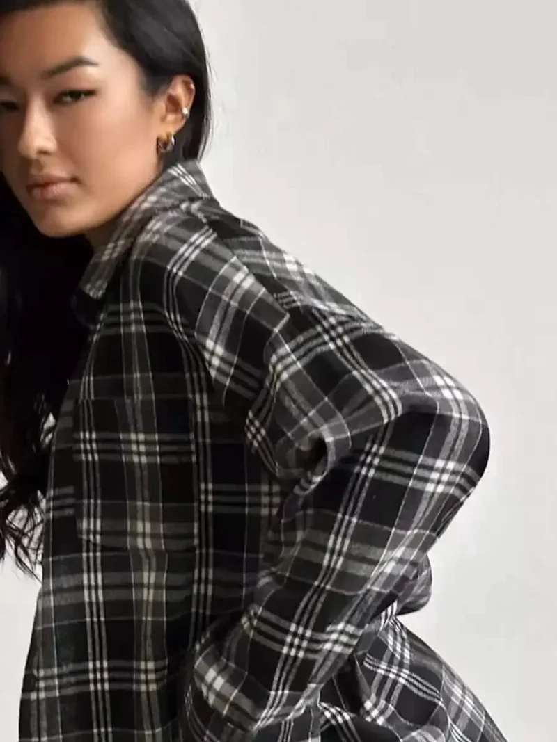 Langarmiges Hemd mit Kariertem Muster Baumwollmix Lässig und Trendy