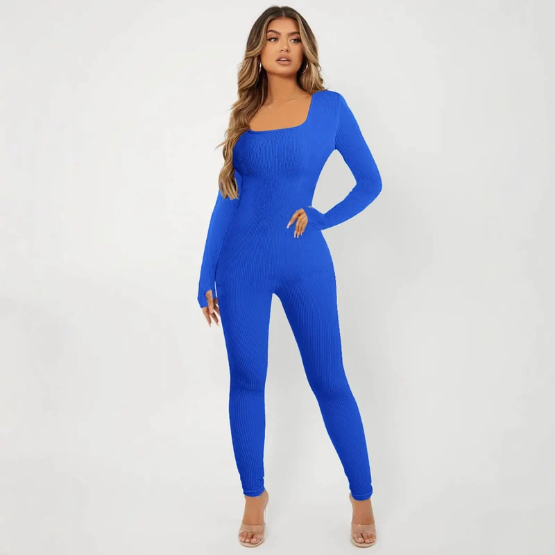 Damen Langarm Jumpsuit im eleganten Rippenmuster