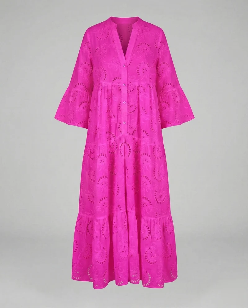 Damen Maxikleid Ajourstickerei Glockenärmel