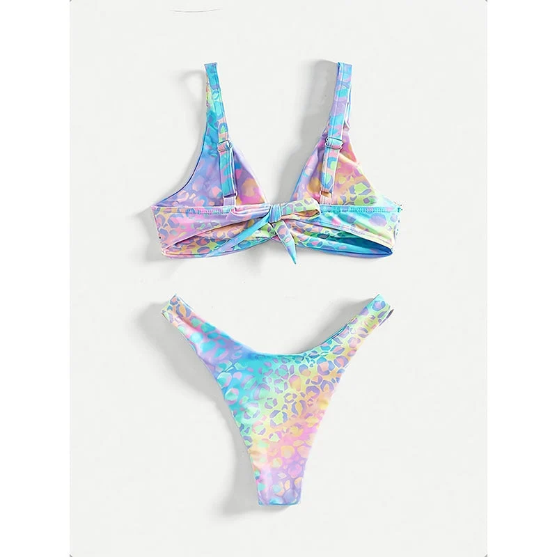 Damen Triangle-Bikini mit modernem Leopardenmuster und verspieltem Knoten