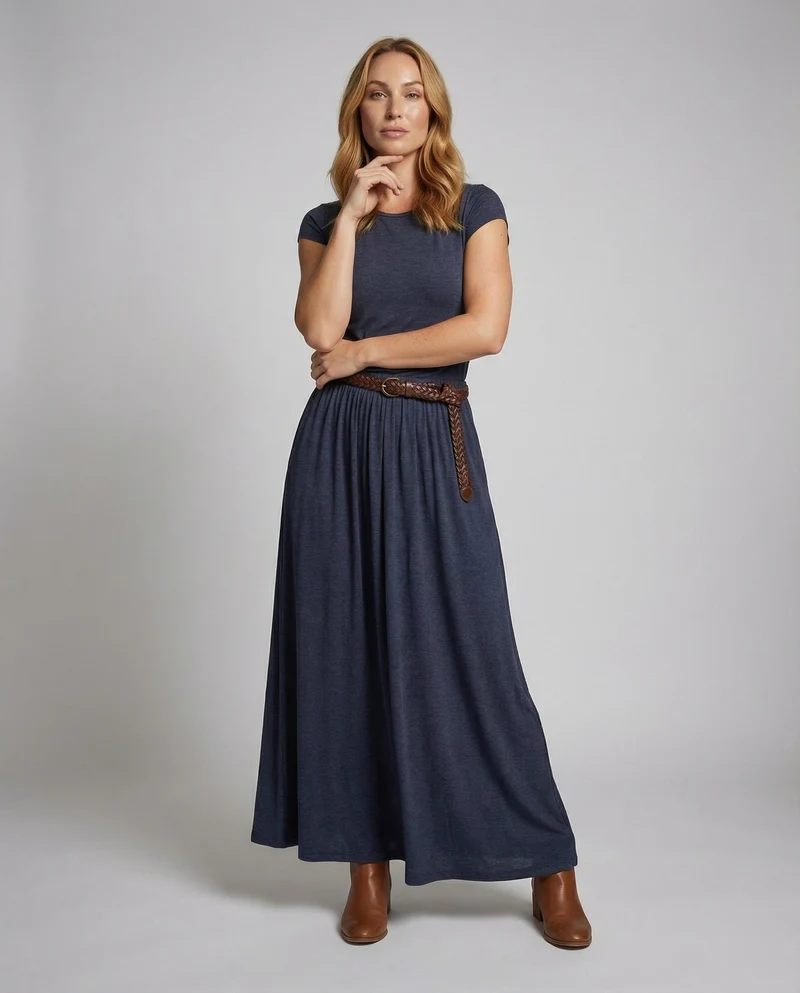 Damen lässiges Jersey-T-Shirt-Maxikleid