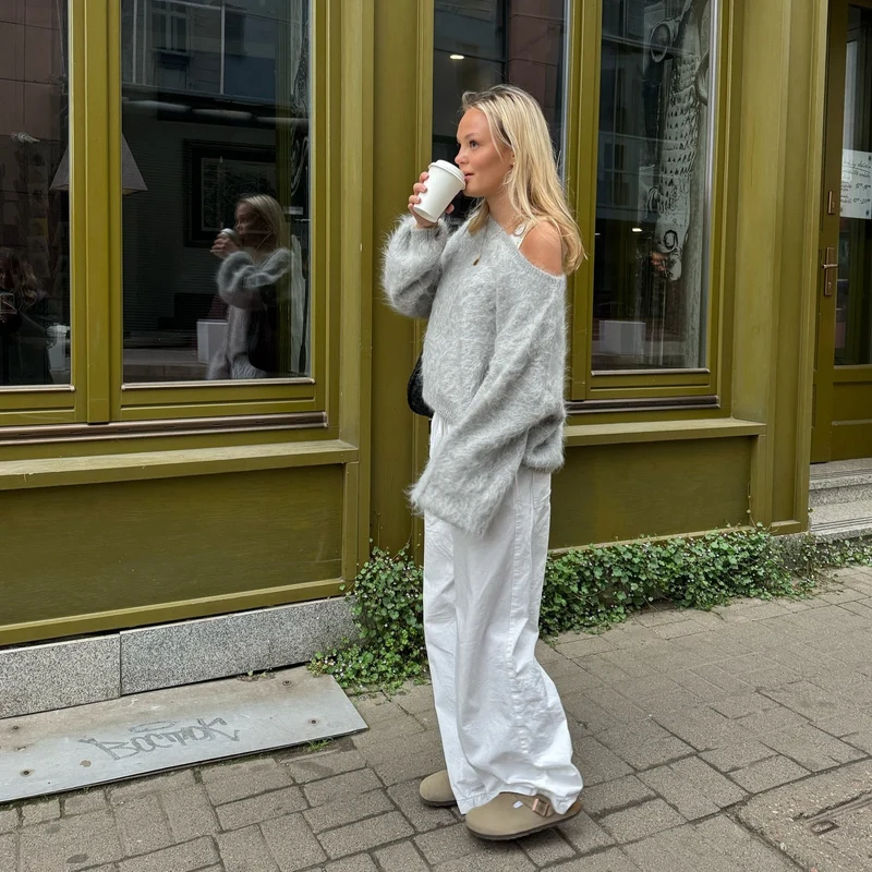 Damen Mohair-Mix Pullover mit Weichem Stoff & Oversized-Ärmeln
