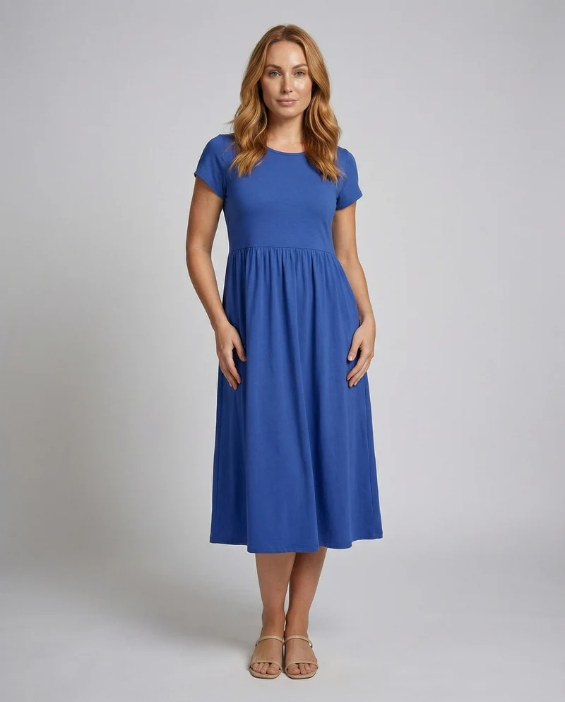 Damen midilanges Sommerkleid mit hohem Taillenansatz
