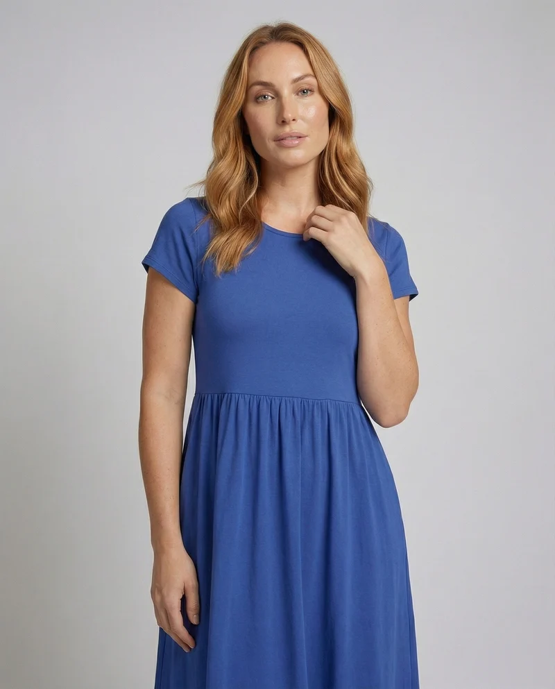 Damen midilanges Sommerkleid mit hohem Taillenansatz