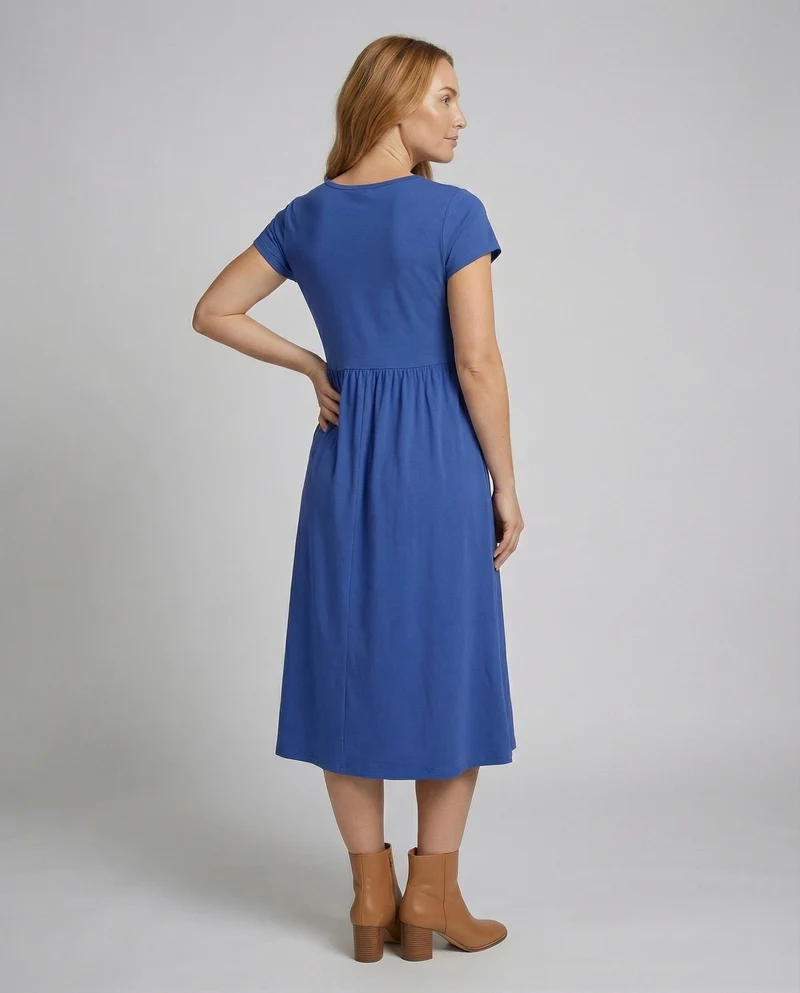 Damen midilanges Sommerkleid mit hohem Taillenansatz