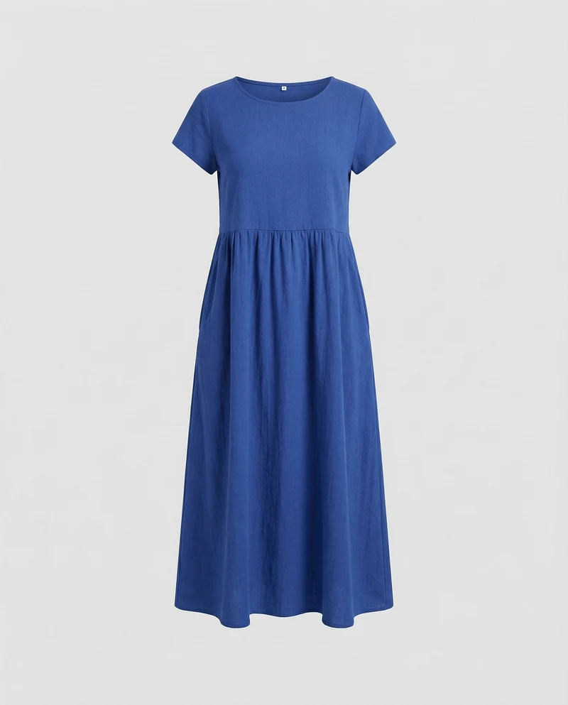 Damen midilanges Sommerkleid mit hohem Taillenansatz