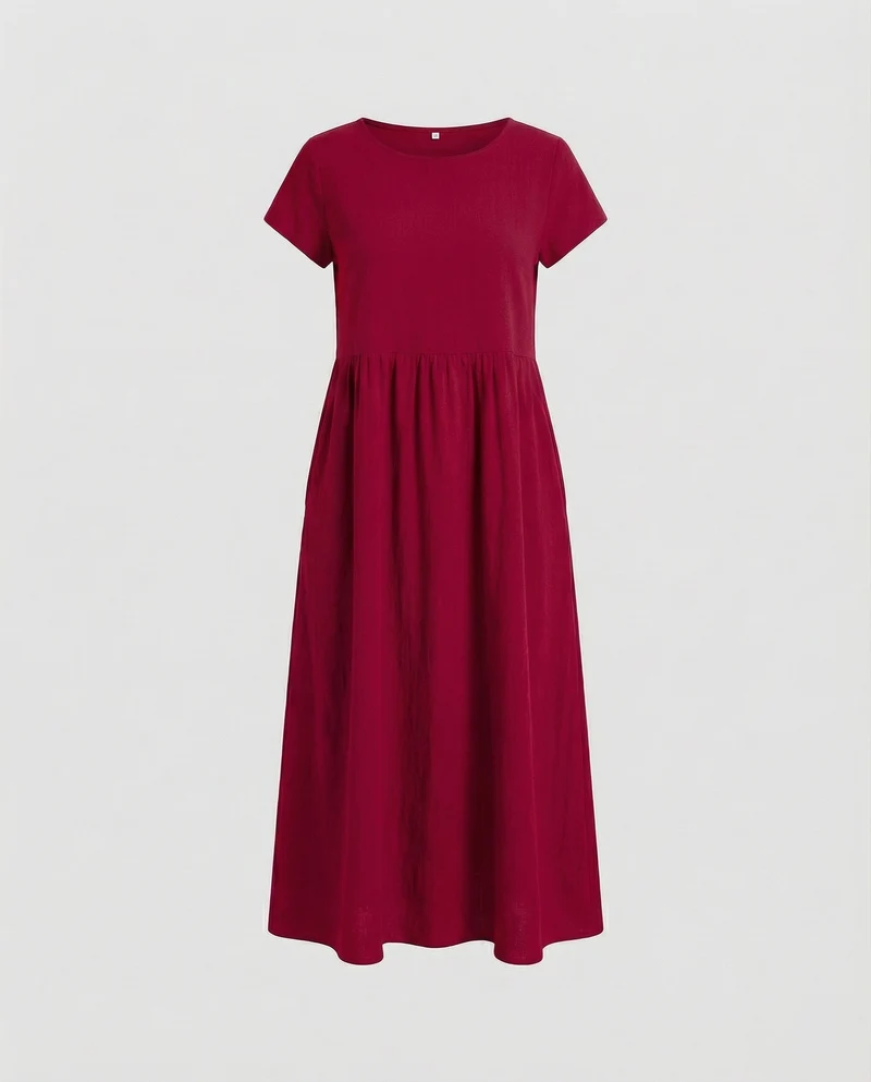 Damen midilanges Sommerkleid mit hohem Taillenansatz