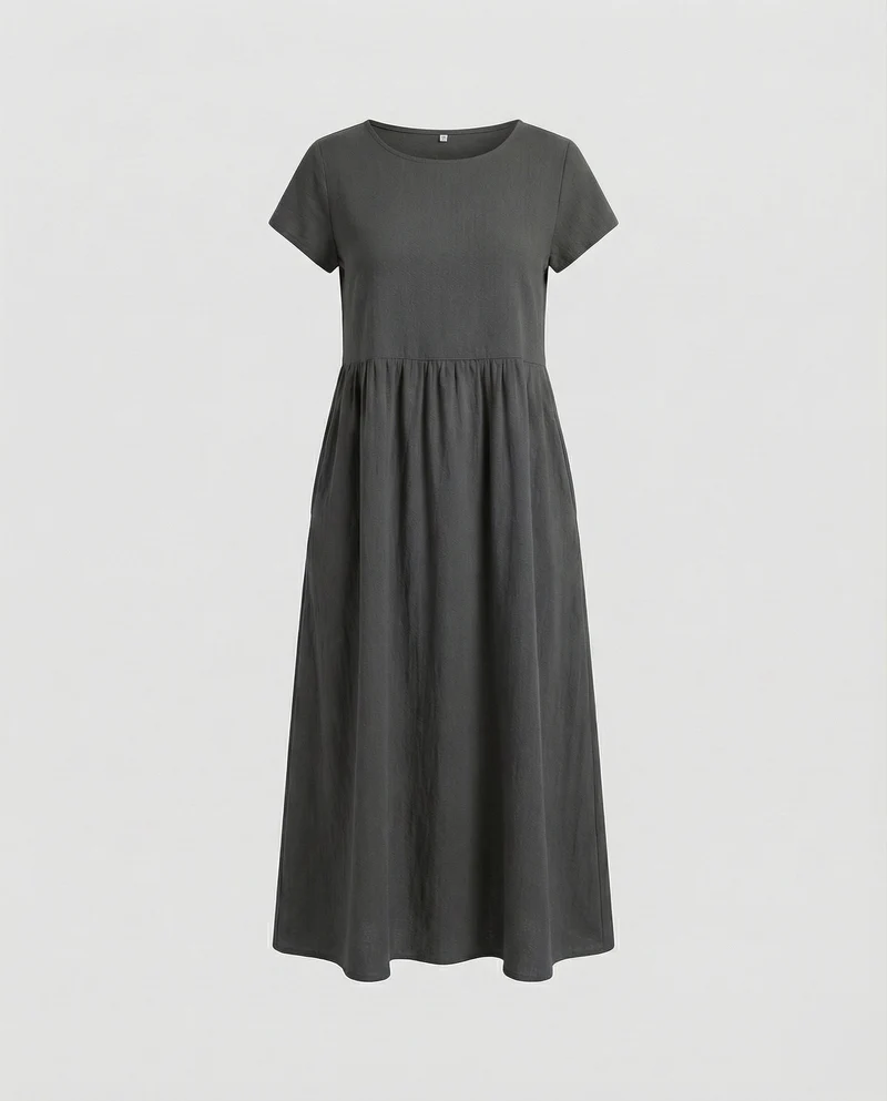 Damen midilanges Sommerkleid mit hohem Taillenansatz
