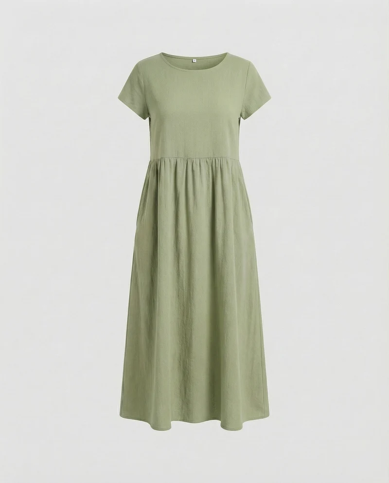 Damen midilanges Sommerkleid mit hohem Taillenansatz