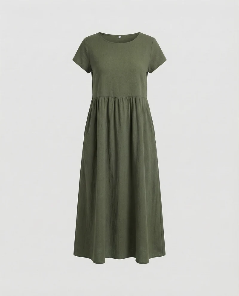 Damen midilanges Sommerkleid mit hohem Taillenansatz