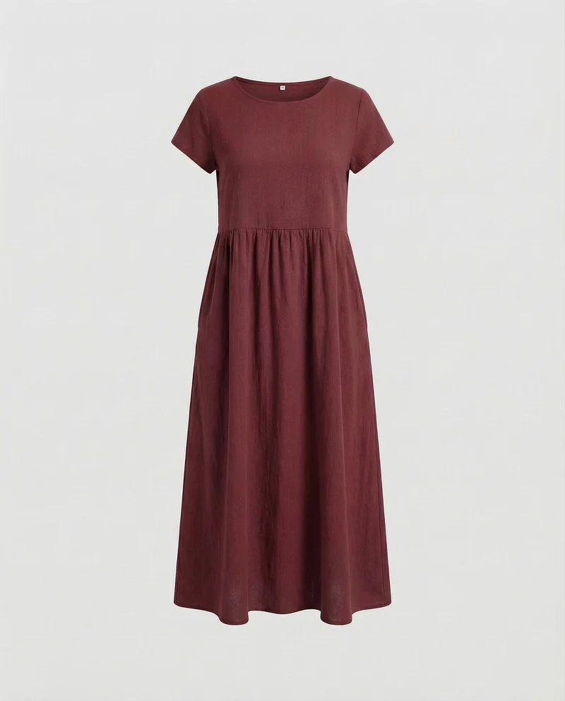 Damen midilanges Sommerkleid mit hohem Taillenansatz