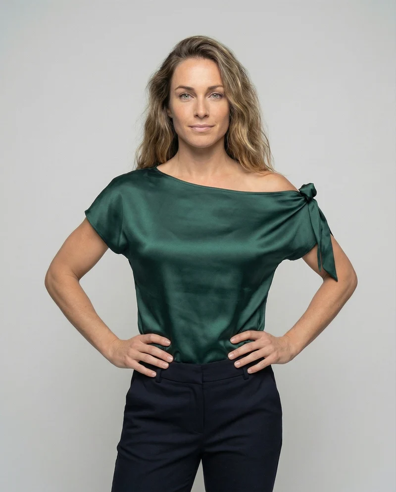 Damen Taillierte Schulterfreie Satin Bluse