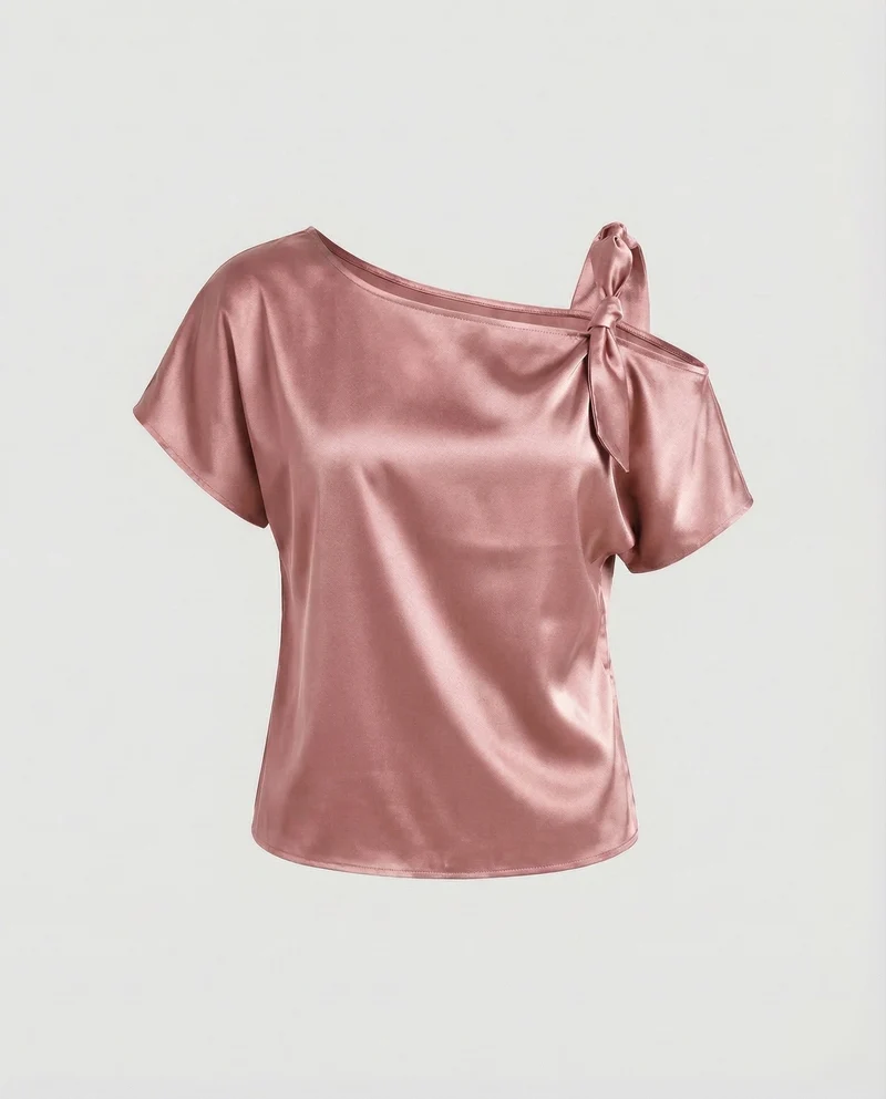 Damen Taillierte Schulterfreie Satin Bluse