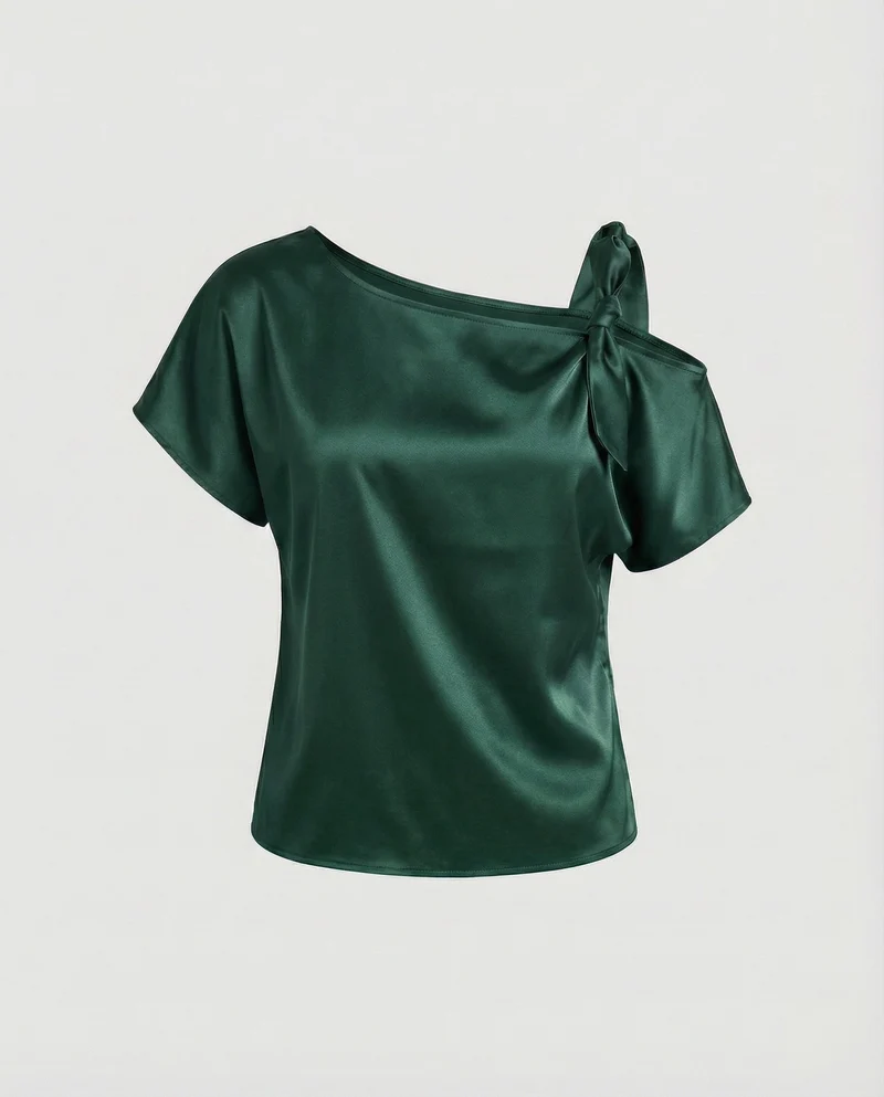 Damen Taillierte Schulterfreie Satin Bluse