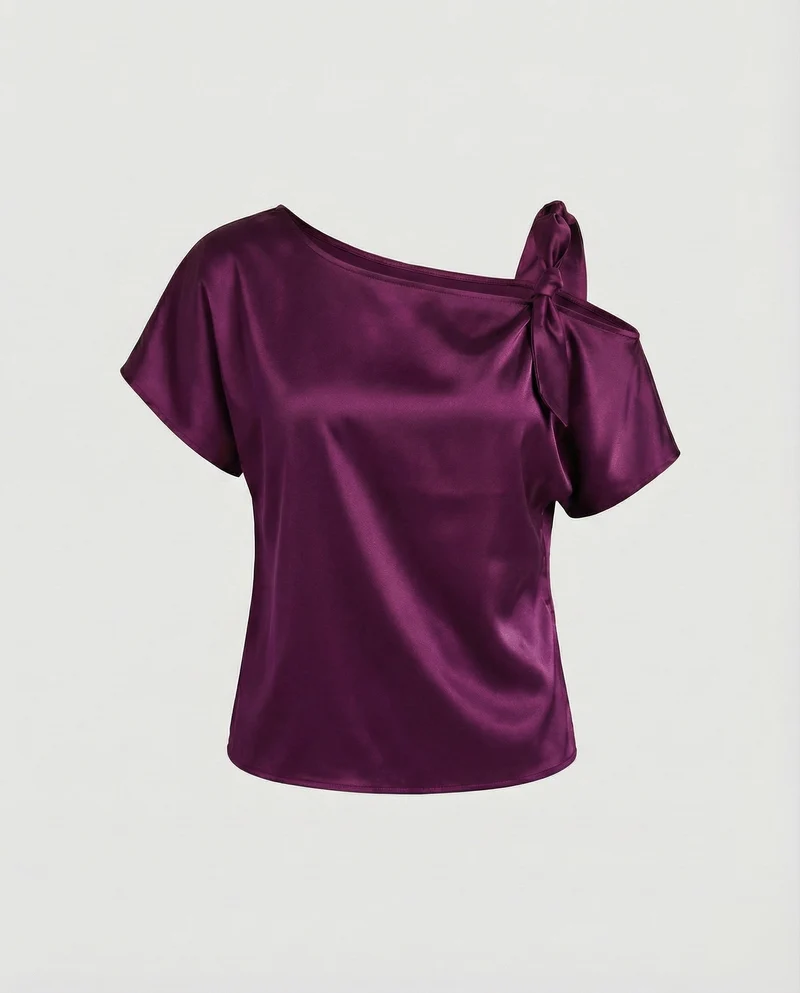 Damen Taillierte Schulterfreie Satin Bluse