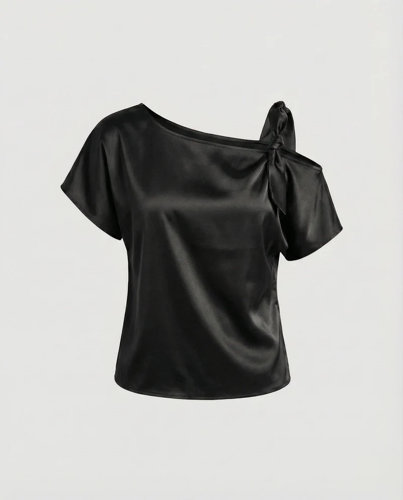Damen Taillierte Schulterfreie Satin Bluse