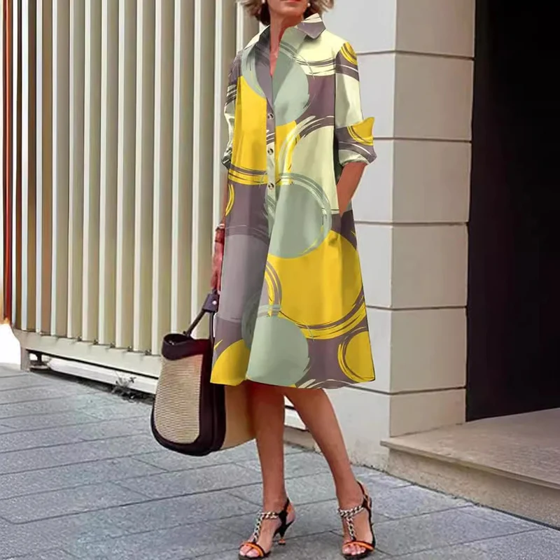 Damen Hemdblusenkleid mit modernem Muster Nord Taschen