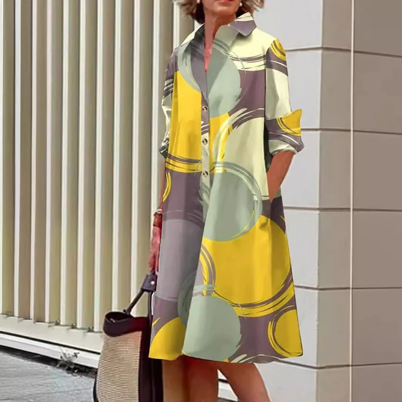 Damen Hemdblusenkleid mit modernem Muster Nord Taschen
