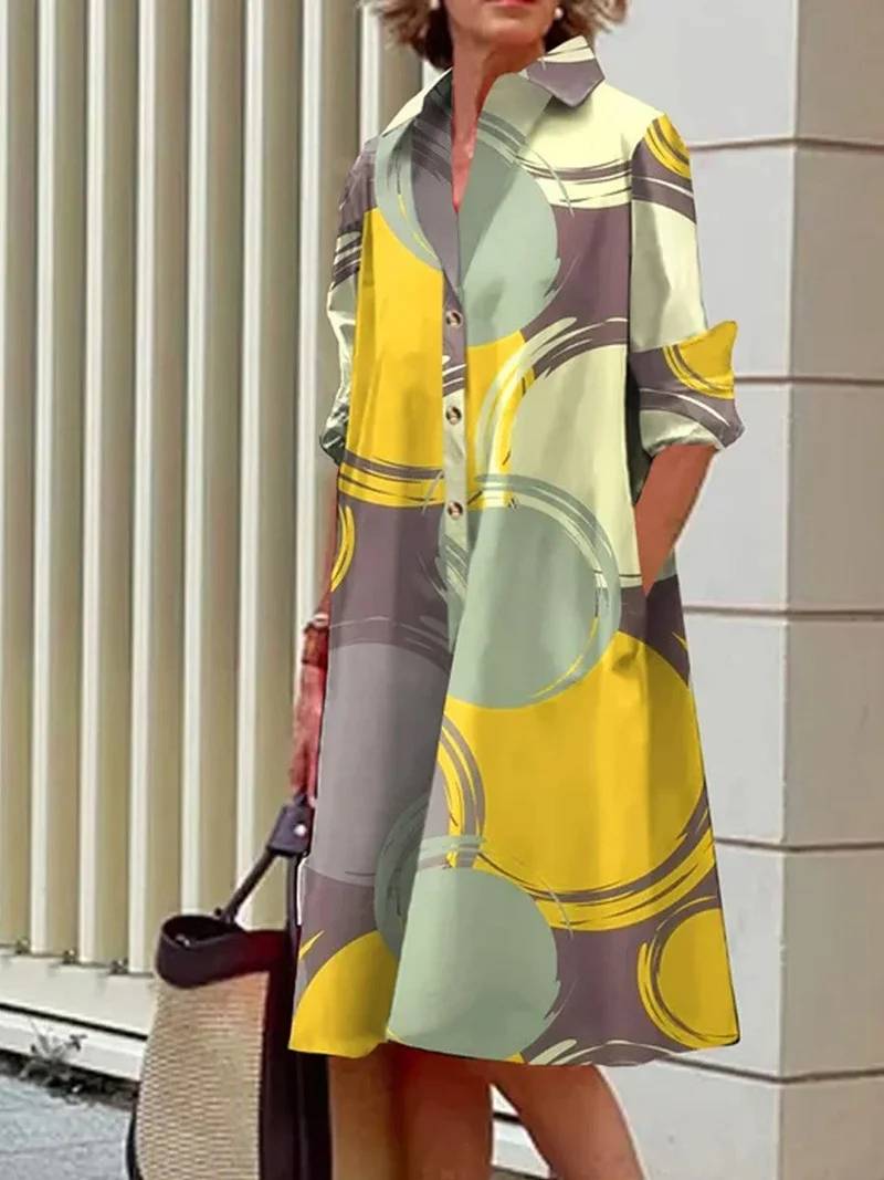 Damen Hemdblusenkleid mit modernem Muster Nord Taschen