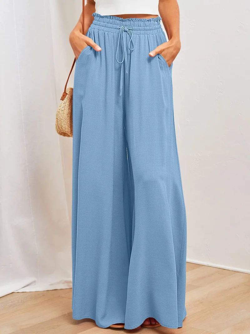 Elastischer Gürtel Weites Bein Hohe Taille Hose