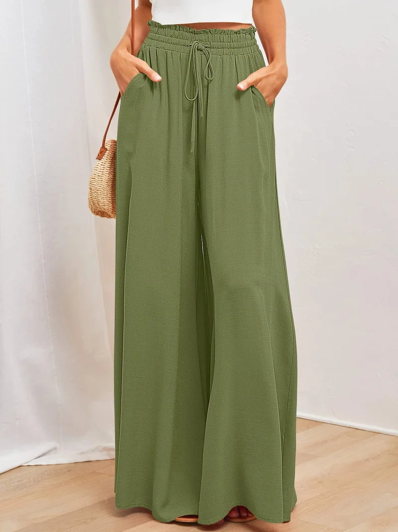 Elastischer Gürtel Weites Bein Hohe Taille Hose